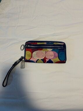 Vintage Coach multicolour wristlet wallet with navy trim